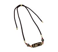 Bottone Nine Eyed Dzi Bead Necklace, Triple | Carved Tibetan Dzi Necklace for, Energy Balancing Rituals, Casual Gatherings and Modern