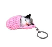 Bottone Pendant Keychain Plush Keychain Keyring Backpacks Bag Keychain Sleeping Cat Keychain Plush Keyring KeyHolder, B