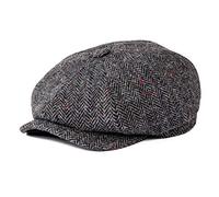 BOTVELA Men's 8 Panel Wool Blend Newsboy Flat Cap Herringbone Tweed Hat, Flecked Grey, 7.375