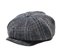 BOTVELA Men's 8 Panel Wool Blend Newsboy Flat Cap Herringbone Tweed Hat, Plaid Grey, 7.125