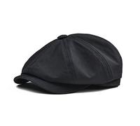 BOTVELA Men's 8 Piece Newsboy Flat Cap 100% Cotton Gatsby Ivy Golf Cabbie Hat (Black, 7 3/8)