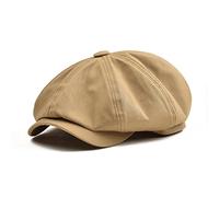 BOTVELA Men's 8 Piece Newsboy Flat Cap 100% Cotton Gatsby Ivy Golf Cabbie Hat (Khaki, 7 3/8)