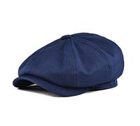 BOTVELA Men's 8 Piece Newsboy Flat Cap 100% Cotton Gatsby Ivy Golf Cabbie Hat (Navy, 7 3/8)