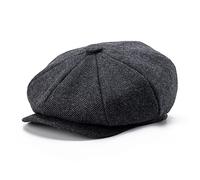 BOTVELA Men's 8 Piece Wool Blend Newsboy Flat Cap Herringbone Pattern Tweed Hat (Black, 7 3/8)