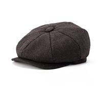 BOTVELA Men's 8 Piece Wool Blend Newsboy Flat Cap Herringbone Pattern Tweed Hat (Coffee, 7 3/8)