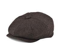 BOTVELA Men's 8 Piece Wool Blend Newsboy Flat Cap Herringbone Pattern Tweed Hat (Coffee, 7 7/8)