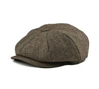 BOTVELA Men's 8 Piece Wool Blend Newsboy Flat Cap Herringbone Pattern Tweed Hat (Khaki, 7 1/8)