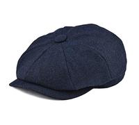 BOTVELA Men's 8 Piece Wool Blend Newsboy Flat Cap Herringbone Pattern Tweed Hat (Navy, 7 3/8)