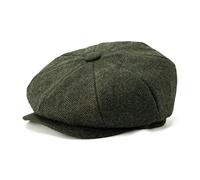 BOTVELA Men's 8 Piece Wool Blend Newsboy Flat Cap Herringbone Tweed Hat - Green - 7.625