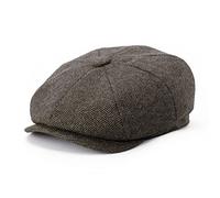 BOTVELA Men's 8 Piece Wool Blend Newsboy Flat Cap Herringbone Tweed Hat - Yellow - 7.625