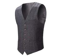 BOTVELA Men's Slim Fit Herringbone Tweed Waistcoat Full Back Wool Blend Suit Vest (Dark Grey, 3X-Large)