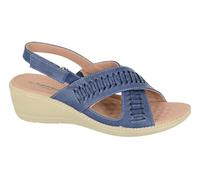 Bou;evard L827 Ladies Womens Fuller Fitting Interlaced X Over Slingback Wedge Heel Sandal (Blue PU/Nubuck, UK Footwear Size System, Adult, Women, Numeric, Wide, 7)