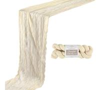 BOUBONI 1 Pack 10ft Beige Cheesecloth Table Runner 35x120 Inch Boho Gauze Table Runner for Birthday Party Wedding Decoration Baby Shower Christmas Decor Special Events