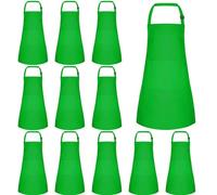 BOUBONI 12 Pack Kids Apron Bulk with 2 Pockets Adjustable Chef Art Apron Kids Painting Aprons for Cooking Baking Painting Crafting Grilling Activity（Green）