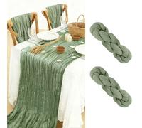 BOUBONI 2 Pack Cheesecloth Table Runner 90x300cm Boho Gauze Table Cloth for Birthday Party Wedding Baby Shower Decoration (Sage Green)