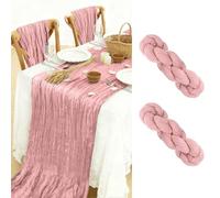 BOUBONI 2 Pack Cheesecloth Table Runner 90x300cm Boho Gauze Table Cloth for Birthday Party Wedding Baby Shower Decoration (Dusty Pink)