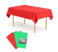 BOUBONI 4pk Long Disposable Table Cloth 274 x 137cm Plastic Table Cover Cloth Party Suitable for Catering Wedding Outdoor Graduation Halloween Christmas Party Themed Events (Red Green)