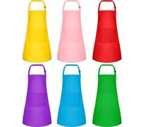 BOUBONI 6 Pack Kids Apron Bulk with 2 Pockets Adjustable Chef Art Apron Kids Painting Aprons for Cooking Baking Painting Crafting Grilling Activity（6 Color）
