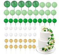 BOUBONI 60Pcs Glitter Cake Balls Decorations Foam Cake Topper Balls Mini Balloon Cupcake Toppers for Cake Decorating Birthday Baby Shower Party (Glitter Green Series)
