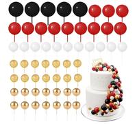 BOUBONI 60Pcs Glitter Cake Balls Decorations Foam Cake Topper Balls Mini Balloon Cupcake Toppers for Cake Decorating Birthday Baby Shower Party (Glitter Black Red Series)