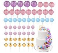BOUBONI 60Pcs Glitter Cake Balls Decorations Foam Cake Topper Balls Mini Balloon Cupcake Toppers for Cake Decorating Birthday Baby Shower Party (Glitter Purple Pink Blue)