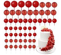 BOUBONI 60Pcs Glitter Cake Balls Decorations Foam Cake Topper Balls Mini Balloon Cupcake Toppers for Cake Decorating Birthday Baby Shower Party (Glitter Red)
