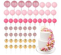 BOUBONI 60Pcs Glitter Cake Balls Decorations Foam Cake Topper Balls Mini Balloon Cupcake Toppers for Cake Decorating Birthday Baby Shower Party (Glitter Pink Series)