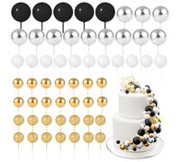 BOUBONI 60Pcs Glitter Cake Balls Decorations Foam Cake Topper Balls Mini Balloon Cupcake Toppers for Cake Decorating Birthday Baby Shower Party (Glitter Black Silver Series)
