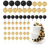 BOUBONI 60Pcs Glitter Cake Balls Decorations Foam Cake Topper Balls Mini Balloon Cupcake Toppers for Cake Decorating Birthday Baby Shower Party (Glitter Black Gold)