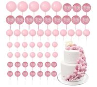 BOUBONI 60Pcs Glitter Cake Balls Decorations Foam Cake Topper Balls Mini Balloon Cupcake Toppers for Cake Decorating Birthday Baby Shower Party (Glitter Pink)