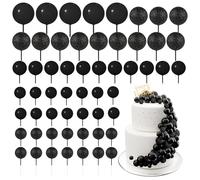 BOUBONI 60Pcs Glitter Cake Balls Decorations Foam Cake Topper Balls Mini Balloon Cupcake Toppers for Cake Decorating Birthday Baby Shower Party (Glitter Black)