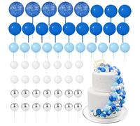 BOUBONI 60Pcs Glitter Cake Balls Decorations Foam Cake Topper Balls Mini Balloon Cupcake Toppers for Cake Decorating Birthday Baby Shower Party (Glitter Blue Series)