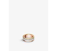 Boucheron Mens Boucheron Quatre 18ct White, Yellow and Pink-Gold, 0.24ct Diamond and Ceramic Ring 47mm