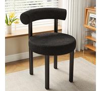 Boucle Dining Room Chairs, Upholstered Vanity Chai with Comfy Back, Sherpa Accent Chairs Modern Kitchen Chair with Black Metal Legs for Living Room/Reception/Bedroom(48x48x46cm(18x18x18inch), Black)