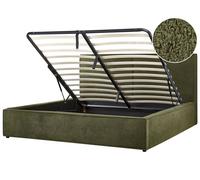 Beliani Ottoman Bed Boucle Moissac 180 X 200 Cm Eu Super King Dark Green, Green