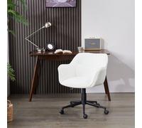 Boucle Fabric Padded Armchair, Mid-Back Swivel Vanity Chair, Max Load 150Kgs - White