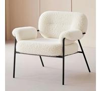 Boucle Fabric Tub Chair with Wide Arms and Slanted Back, Upholstered Living Room Armchair with Comfy Seat Cushion and Metal Leg, Teddy Fluffy Fabric Accent Chair for Bedroom Home Office