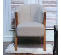 Bouclé Handcrafted Accent Chair with Solid Mango Wood Frame, Minimalist Stool with Sustainably Sourced, 60L x 62W x 85H cm, Brown Aosom UK