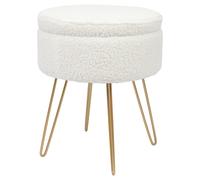 Harbour Housewares Boucle Storage Footstool - Round Modern Dressing Table Footstool Vanity Seat Chairs - 46 X 37Cm Gold Legs