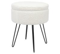 Boucle Storage Footstool Cream Round Ottoman Stool Seat Hairpin Legs H46 x D37cm