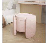 Boucle Upholstered Vanity Ottoman with Lid Storage, Modern Teddy Fabric Stool for Living Room or Bedroom