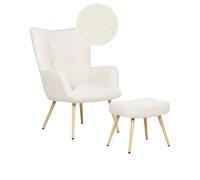 Beliani Wingback Chair Vejle With Footstool Boucle Off-White