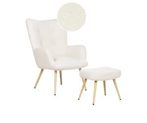 Boucle Wingback Chair with Footstool Off White VEJLE