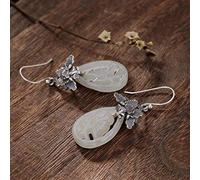 Boucles D'Oreilles de Style Chinois Eardrop S925 Argent Sterling Néphrite Naturelle Naturelle Jade Blanc Papillon Personnalisé Correspondant À Toutes Les Boucles D'Oreilles Féminines, LJBLEUSK
