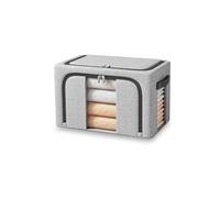 BOUDOI Clothes Storage Boxs with Lid,Fabric Storage Box with Double opening Zips＆Two Windows,24L Foldable Oxford Cloth Steel Frame,Waterproof Wardrobe Storage Organiser for Bedding,Blankets,Duvet