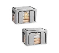 BOUDOI Foldable Storage Box, 2 Pack Clothes Storage Boxes With Double Opening Zip And Clear Window, Sided Zip Top Lid, With Reinforced Handle for Storing Bedding, Blankets (D - 2 pack)