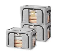 BOUDOI Foldable Storage Box,3 Pack Clothes Storage Boxes With Double Opening Zip And Clear Window, Sided Zip Top Lid, With Reinforced Handle for Storing Bedding, Blankets