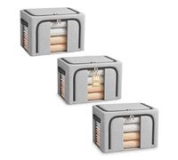 BOUDOI Foldable Storage Box, 3 Pack Clothes Storage Boxes With Double Opening Zip And Clear Window, Sided Zip Top Lid, With Reinforced Handle for Storing Bedding, Blankets
