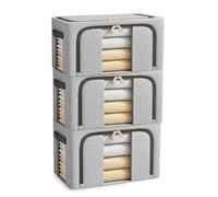 BOUDOI Foldable Storage Boxs Bags Organiser,3 Pack Clothes Storage Boxes With Double Opening Zip Clear Window, Sided Zip Top Lid, Closet Wardrobe Box for Storing Bedding, Blankets，Duvets