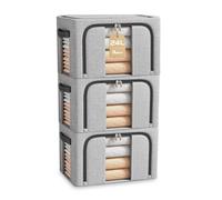 BOUDOI Storage Boxes Organiser,3 Pack Clothes Storage Boxes With Double Opening Zip Clear Window＆Steel Frame,Foldable＆Waterproof Wardrobe Fabric Storage Box for Storing Bedding,Blankets,Duvets